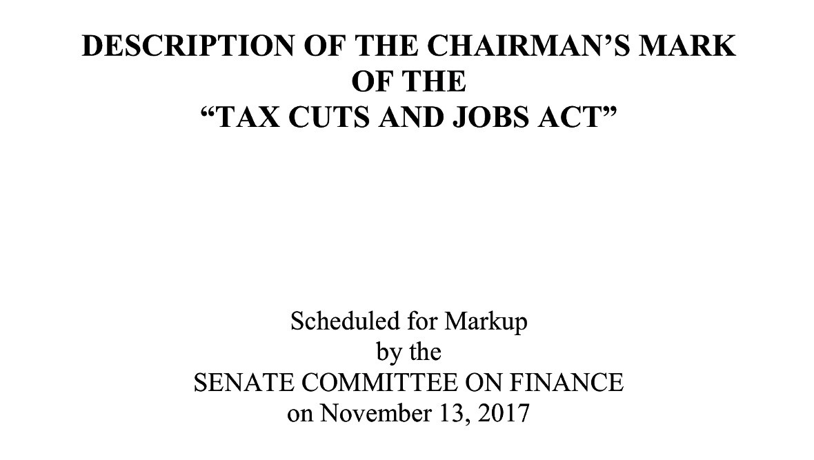 Cover of Senate Tax Reform Bill